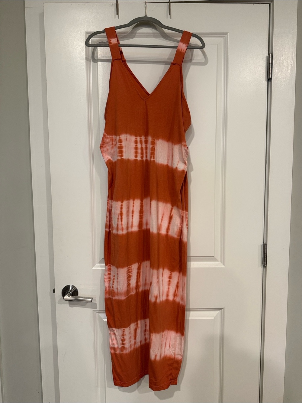 Women's Zara Orange/Coral Tie-Dye Relaxed fit Maxi Dress - Sleeveless V-Neck